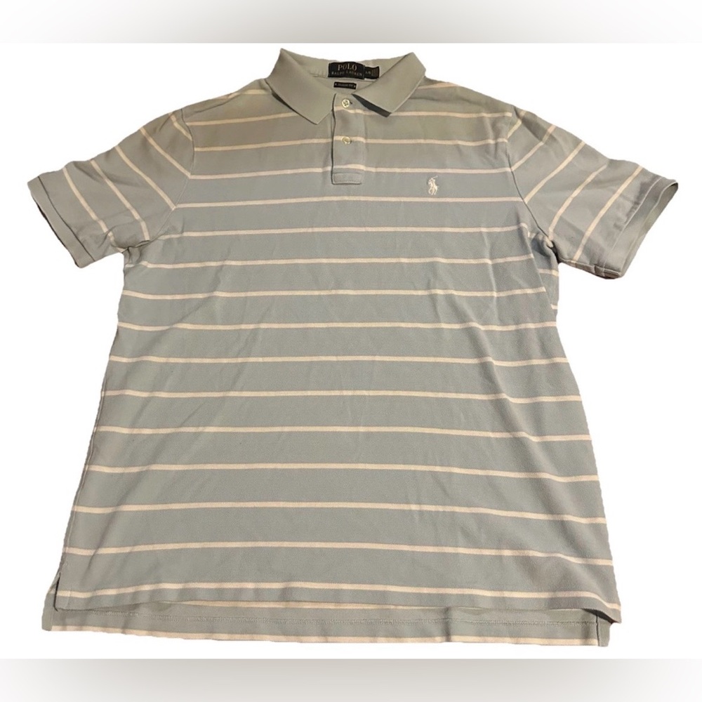 Polo By Ralph Lauren Mens Shirt Sz Large Blue White Stripe Rugby Preppy College